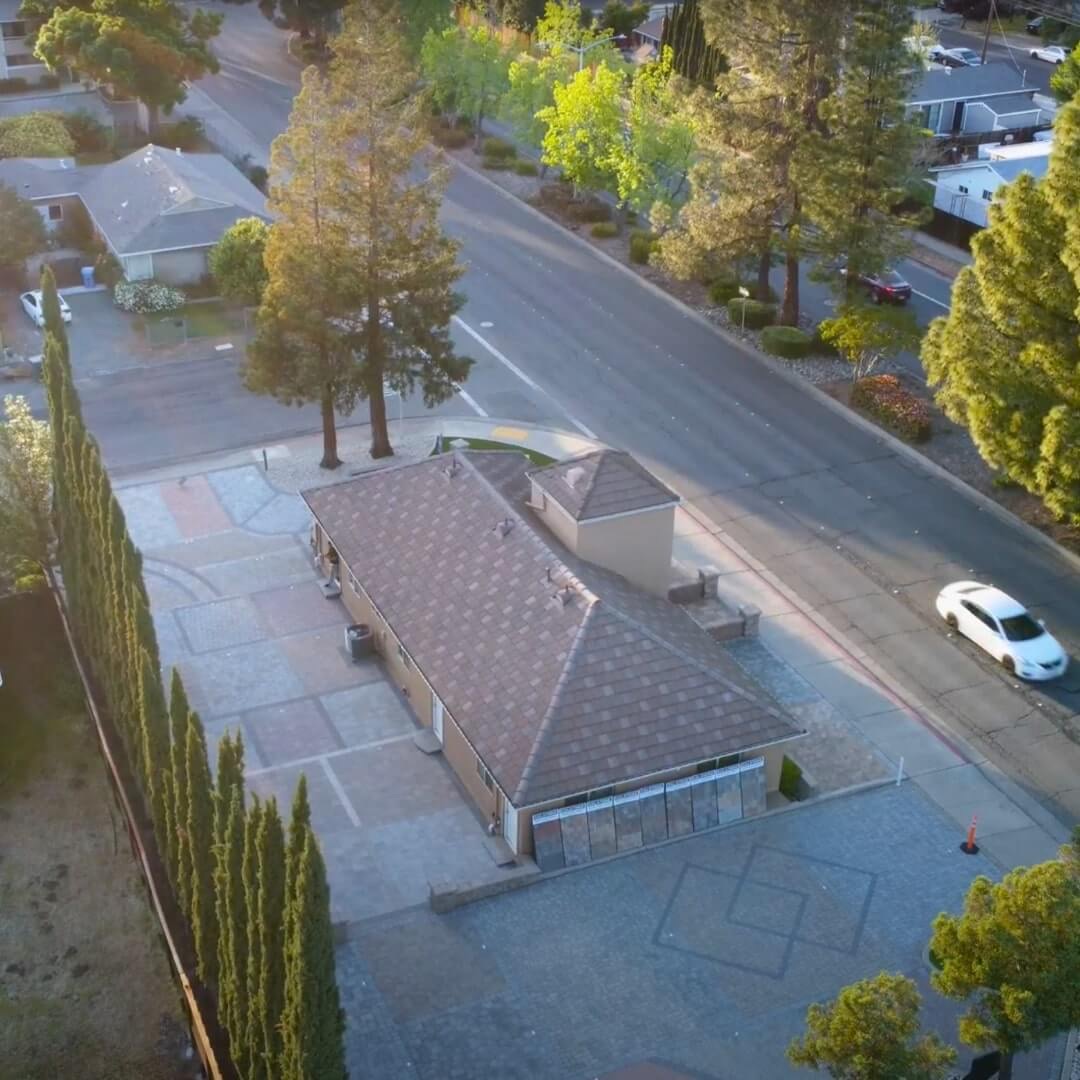 Aerial view of the BBP Pavers showroom on Clayton Rd in Concord