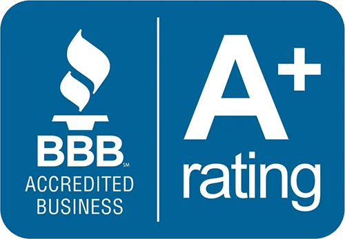 BBB Accredited Business logo with A+ rating beneath it, indicating a good business.
