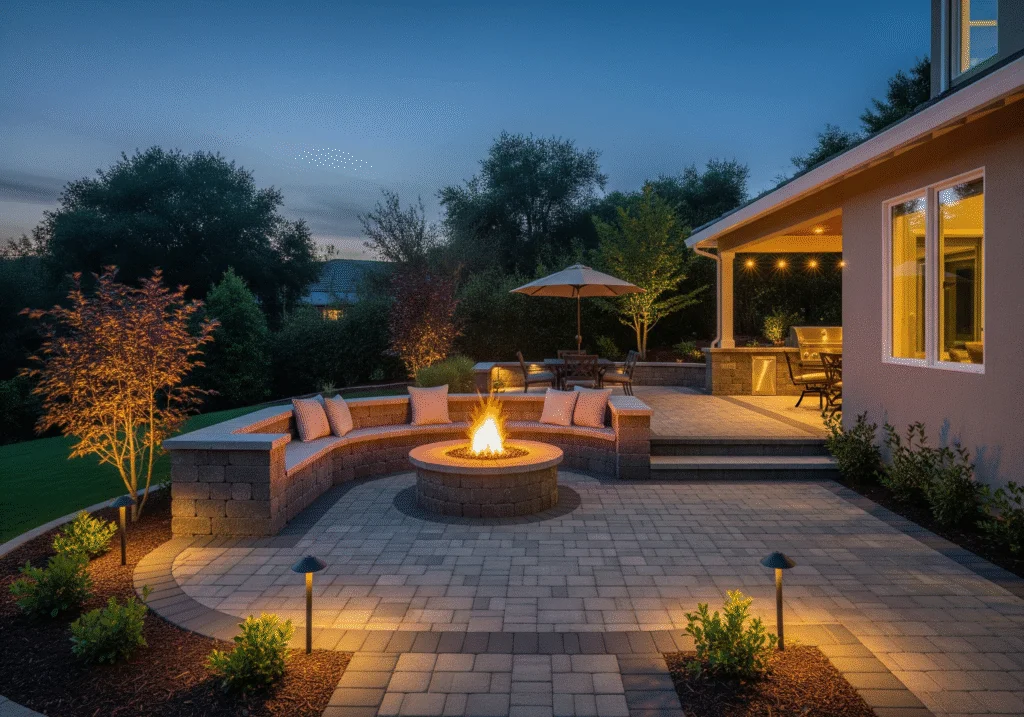 Luxurious paver patio with integrated features, demonstrating patio pavers in Concord, CA benefits.